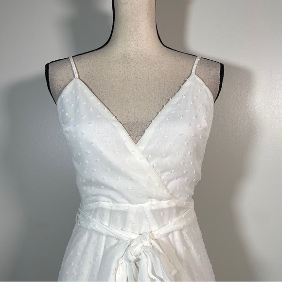 Hello Molly White Ivory Surplice Neck Belted Layered Hem Cami Short Dress S - Picture 4 of 12